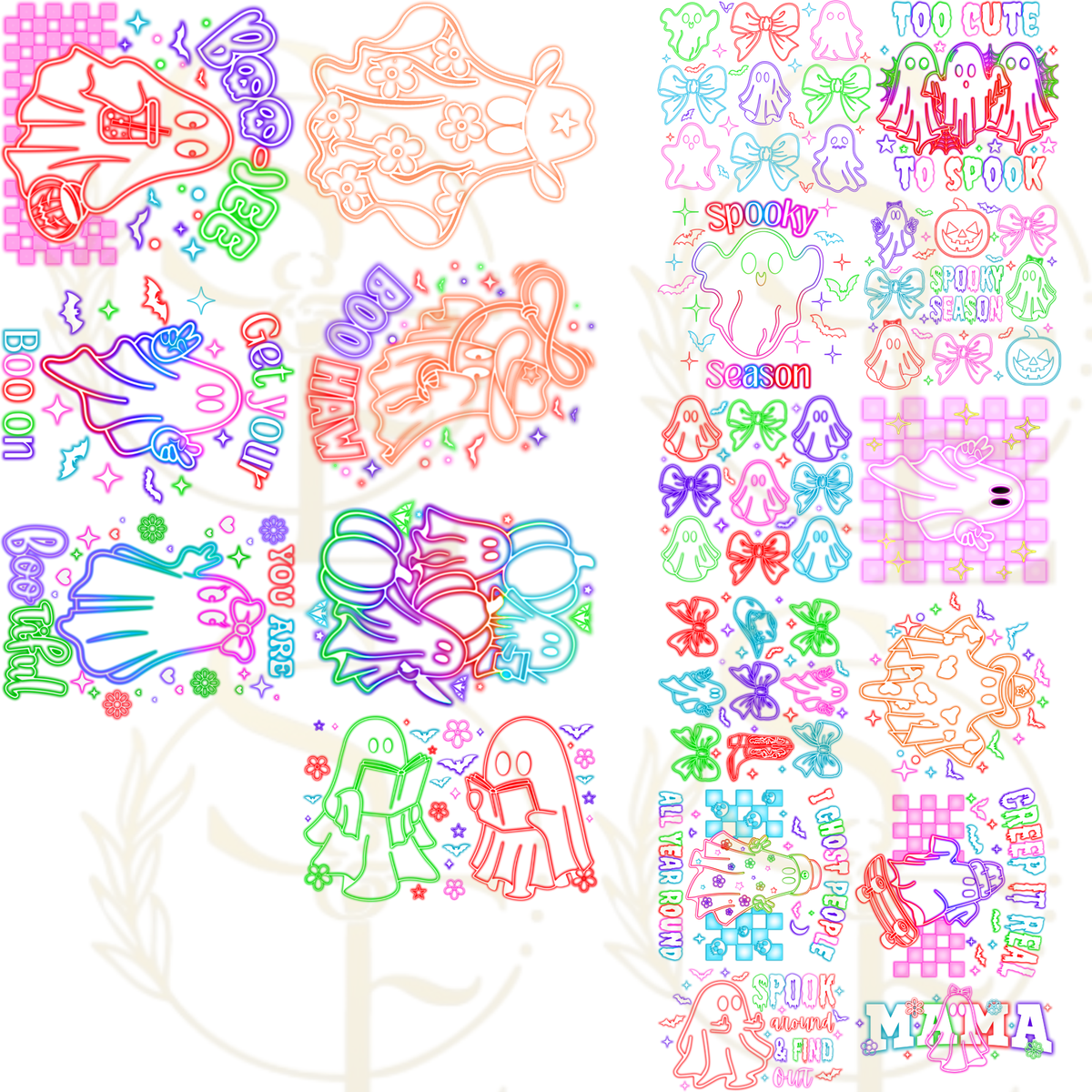 Neon Halloween Ghost Pre-Made Gang Sheet 22x91.32