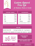 Custom Tshirt & Hat Price List
